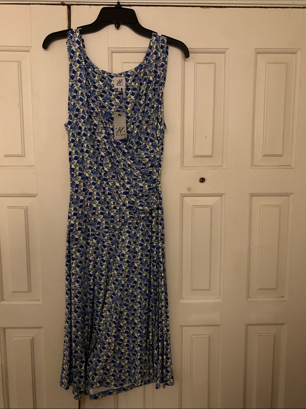 Sleeveless Blue and White Geometric Dress by ZoZo